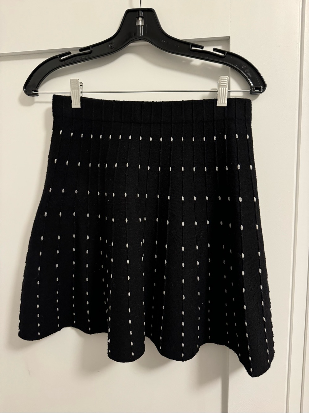 Zara Black Knit Skater Skirt with White Dot Stitching
